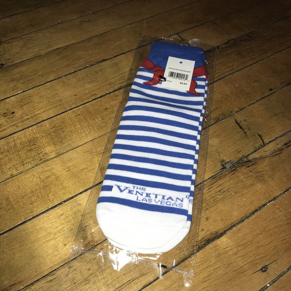 New The Venetian Resort Las Vegas Gondolier Socks - Blue & White Stripes w/ Red